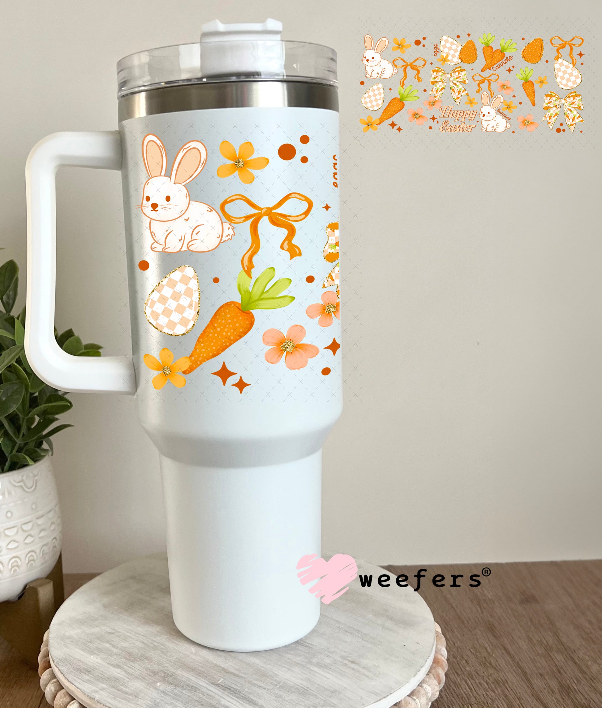 UV DTF Cup Wrap – Happy Easter Carrots and Bows 40oz Tumbler Cup Wrap Weefers