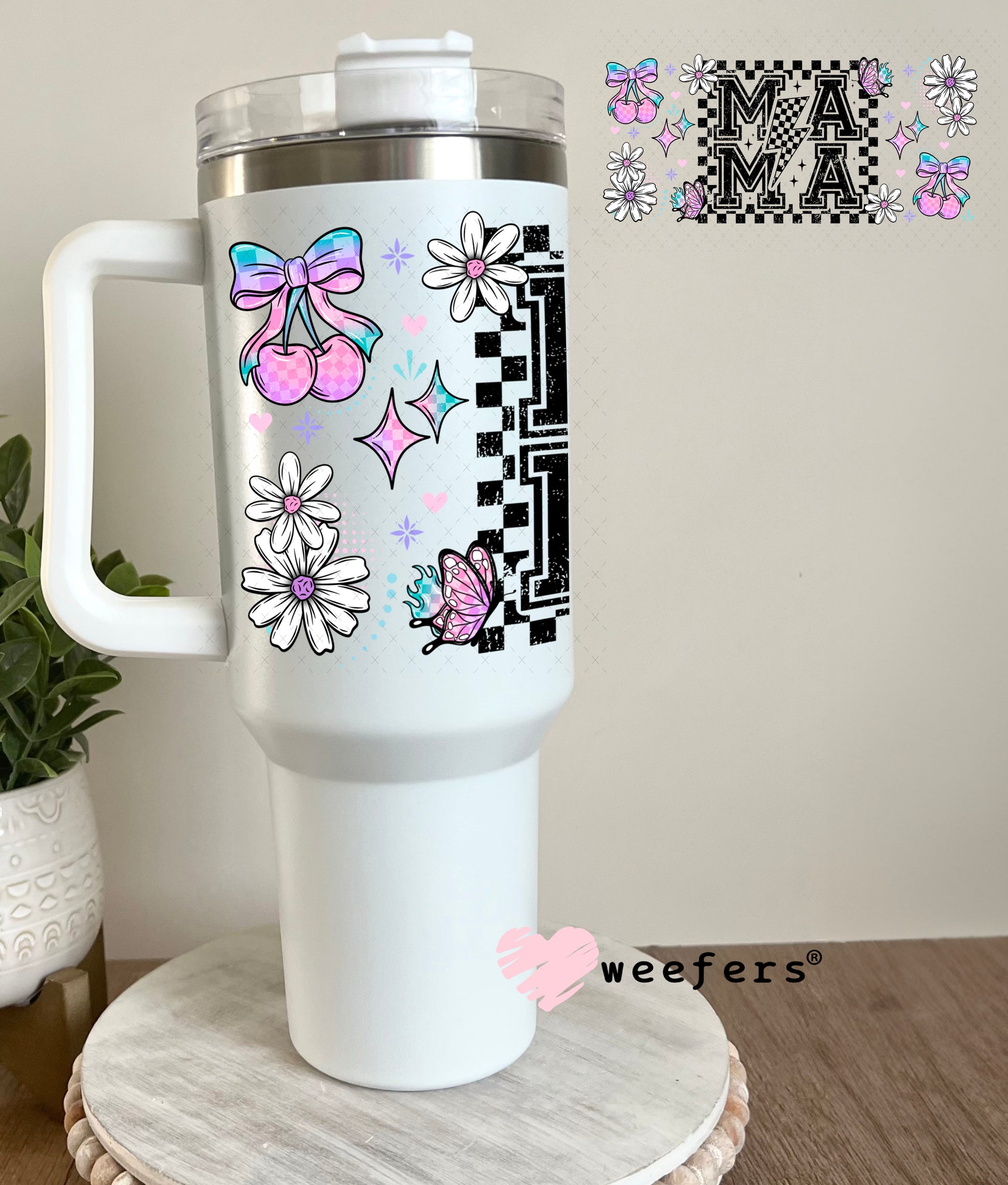 UV DTF Cup Wrap – Mama Lavender Cherries 40oz Tumbler Cup Wrap Weefers