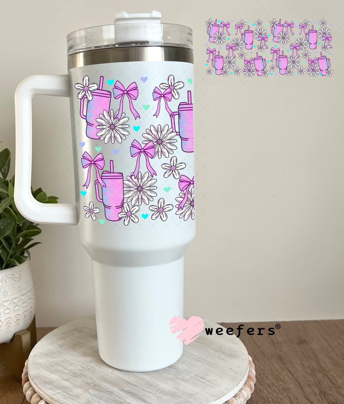 UV DTF Cup Wrap – Purple Tumblers and White Flowers 40oz Tumbler Cup Wrap Weefers