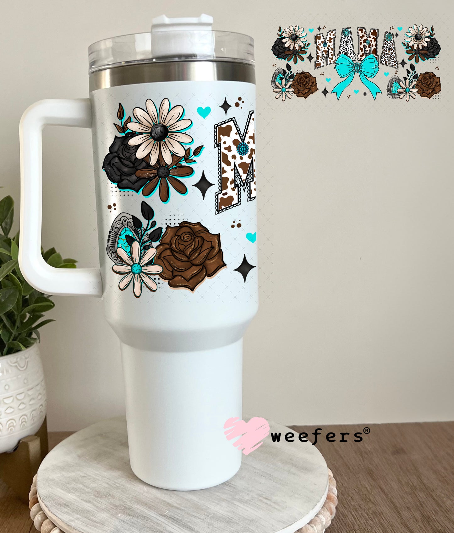 UV DTF Cup Wrap – Western Mama Teal and Brown 40oz Tumbler Cup Wrap Weefers