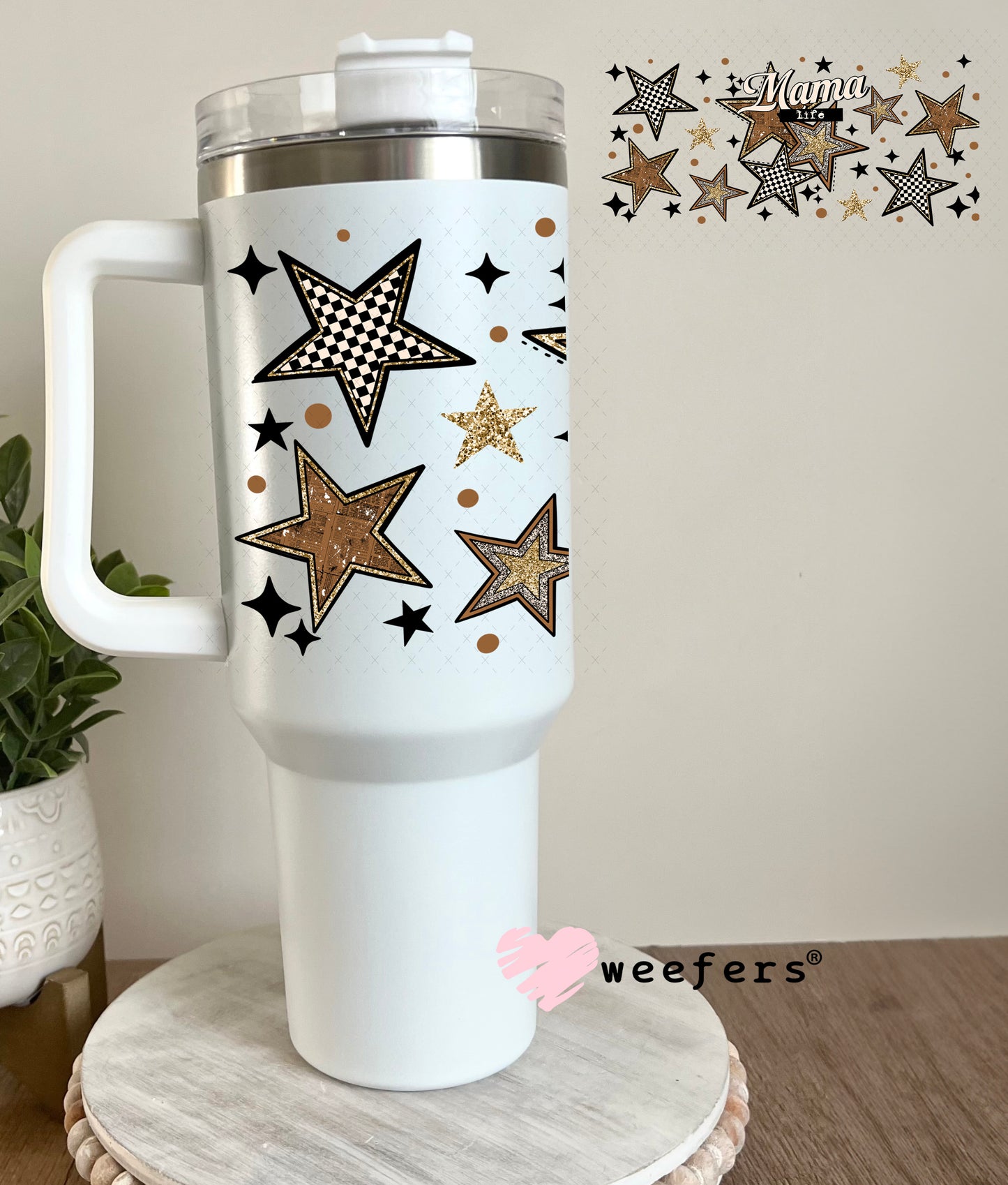UV DTF Cup Wrap – Mama Life Brown Stars 40oz Tumbler Cup Wrap Weefers