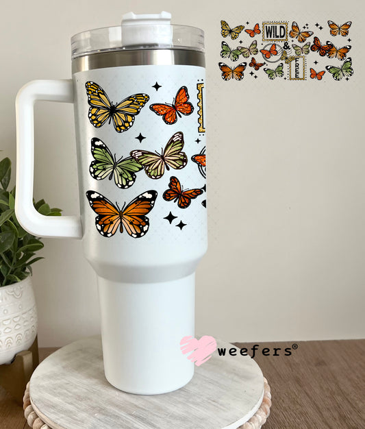 UV DTF Cup Wrap – Wild and Free Butterflies Rust and Green 40oz Tumbler Cup Wrap Weefers