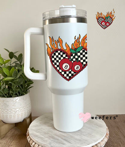 UV DTF Decal - Fire Heart Eight Balls 40oz Tumbler Cup Wrap Weefers