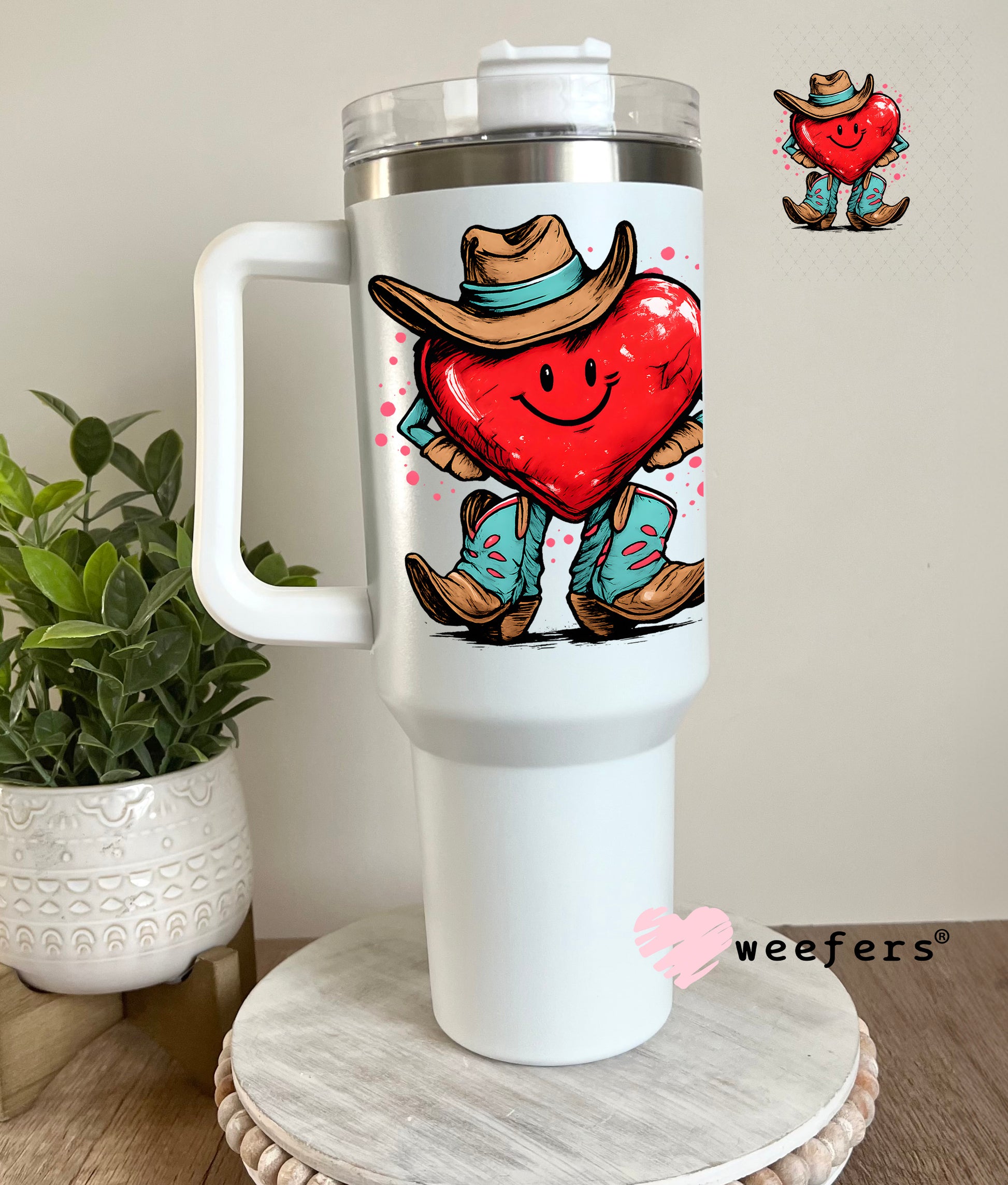 UV DTF Decal - Happy Heart Cowboy 40oz Tumbler Cup Wrap Weefers