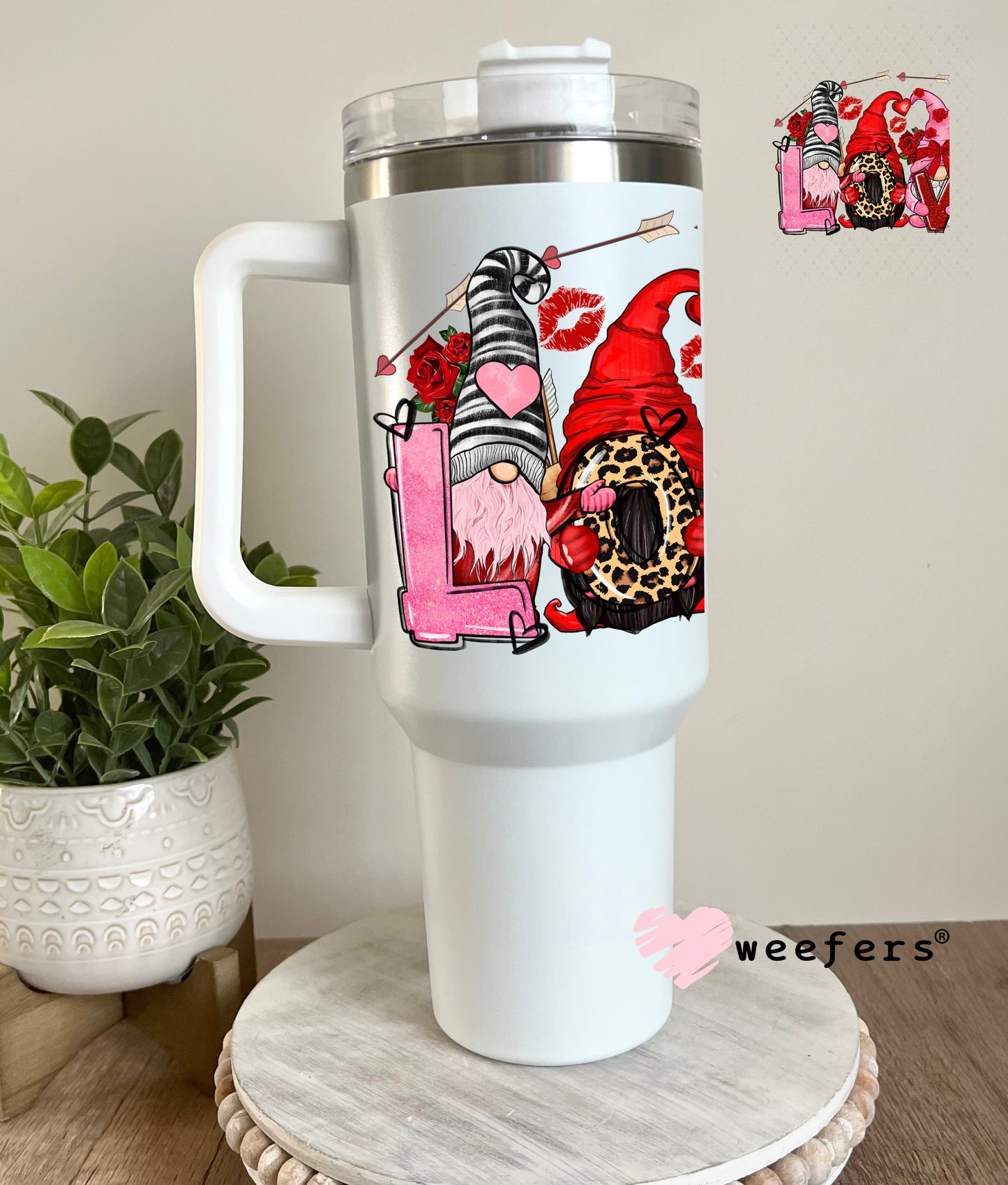 UV DTF Decal - Love Gnomes Valentine's Day 40oz Tumbler Cup Wrap Weefers