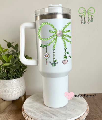 UV DTF Decal - Pearl Green Bow Gardening 40oz Tumbler Cup Wrap Weefers