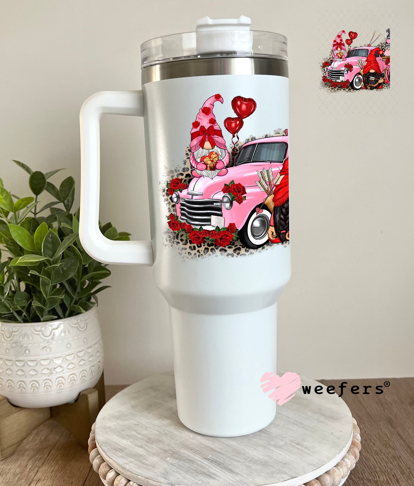 UV DTF Decal - Gnomes Pink Truck Valentine's Day 40oz Tumbler Cup Wrap Weefers