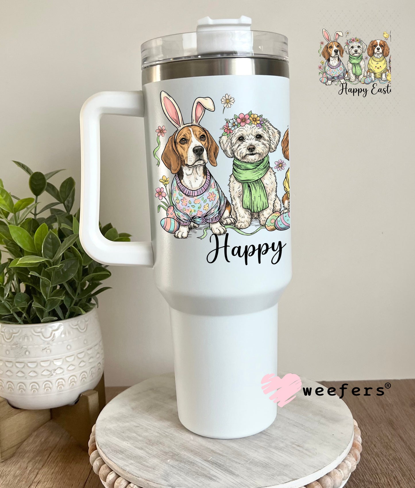 UV DTF Decal - Happy Easter Dog Friends 40oz Tumbler Cup Wrap Weefers