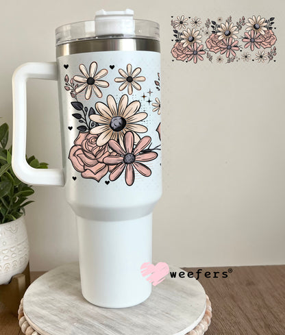 UV DTF Cup Wrap – Mauve and Sand Daisy Flowers 40oz Tumbler Cup Wrap Weefers