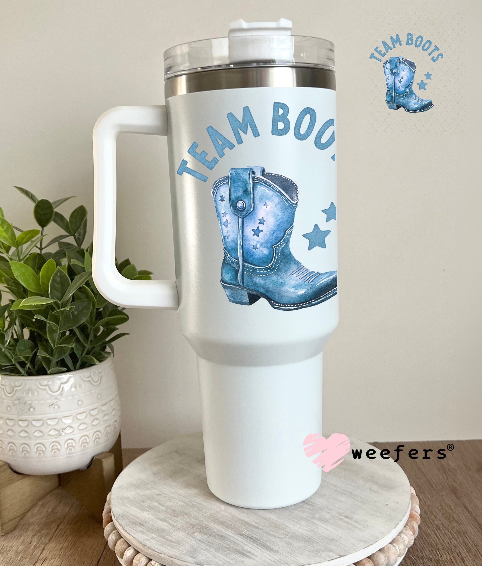 UV DTF Decal - Team Boots Baby Shower Gender Reveal Boy 40oz Tumbler Cup Wrap Weefers