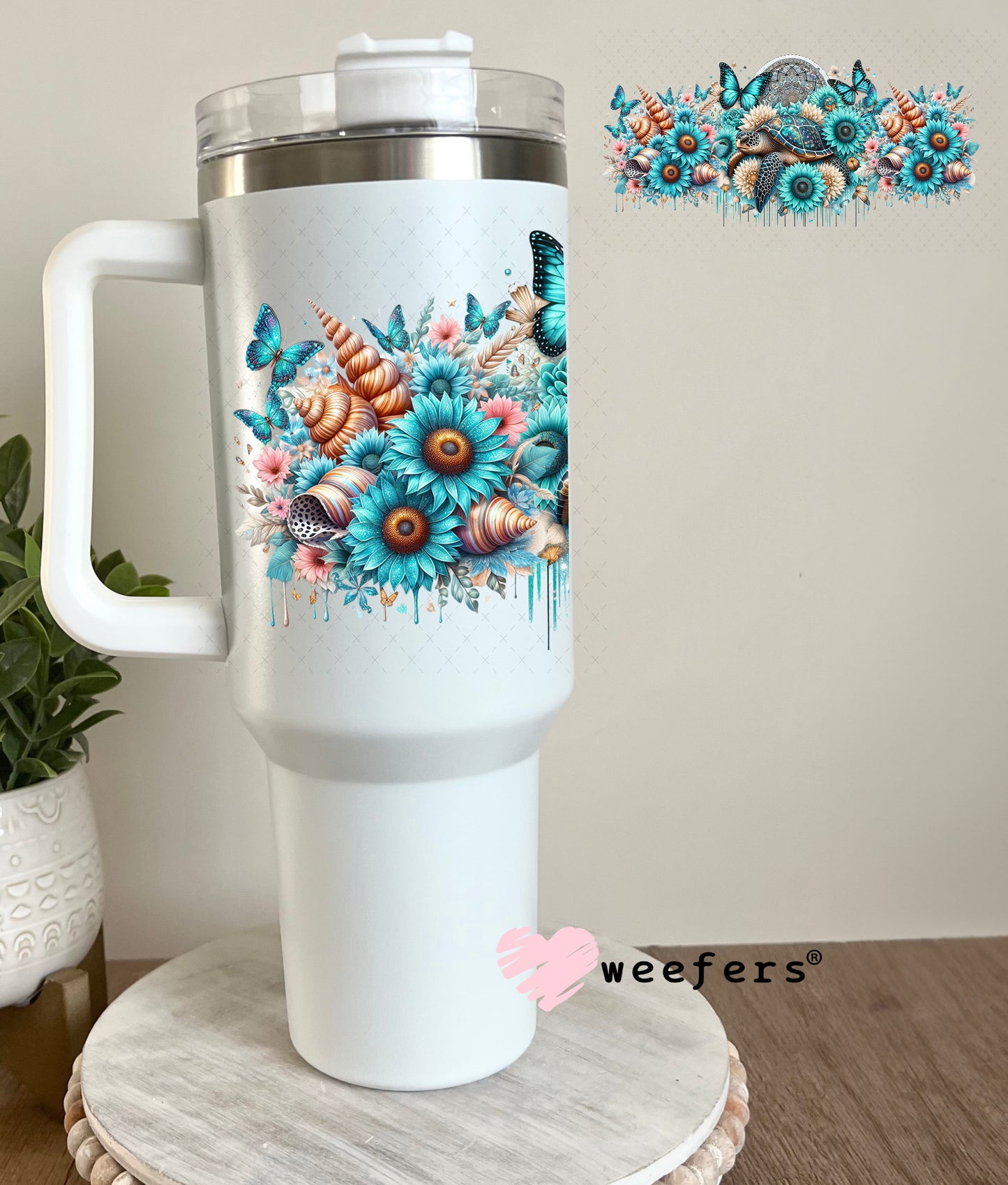 UV DTF Cup Wrap – Blue Turtle and Sunflowers 40oz Tumbler Cup Wrap Weefers