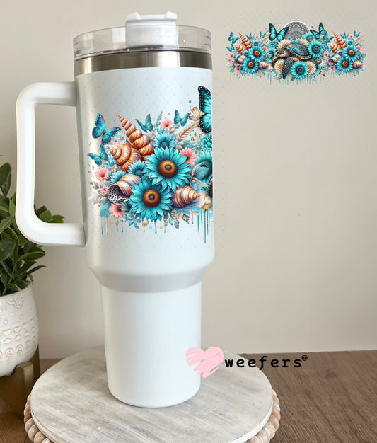 UV DTF Cup Wrap – Blue Turtle and Sunflowers 40oz Tumbler Cup Wrap Weefers