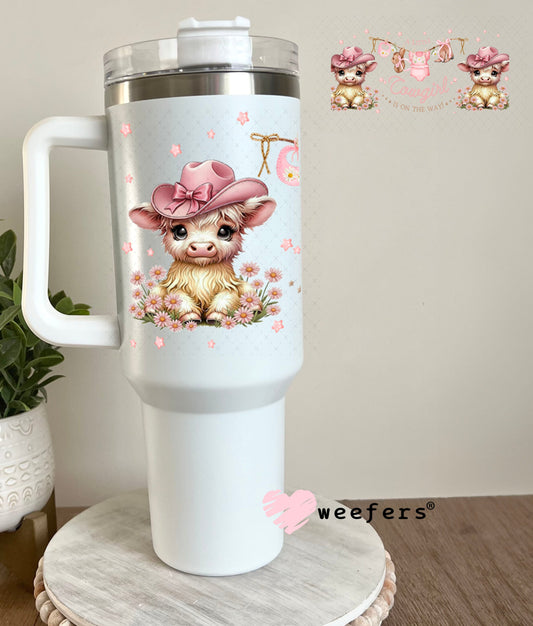 UV DTF Cup Wrap – A Little Cowgirl is on the Way - Weefers Exclusive 40oz Tumbler Wrap Weefers