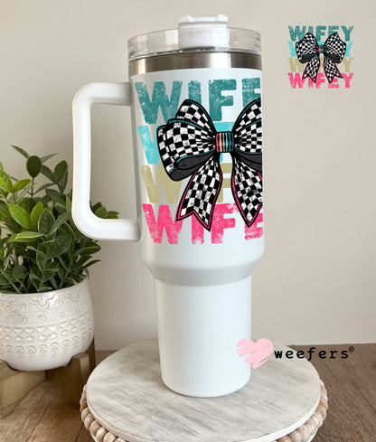 UV DTF Decal - Wifey Checkered Bow Black and White 40oz Tumbler Decal Weefers