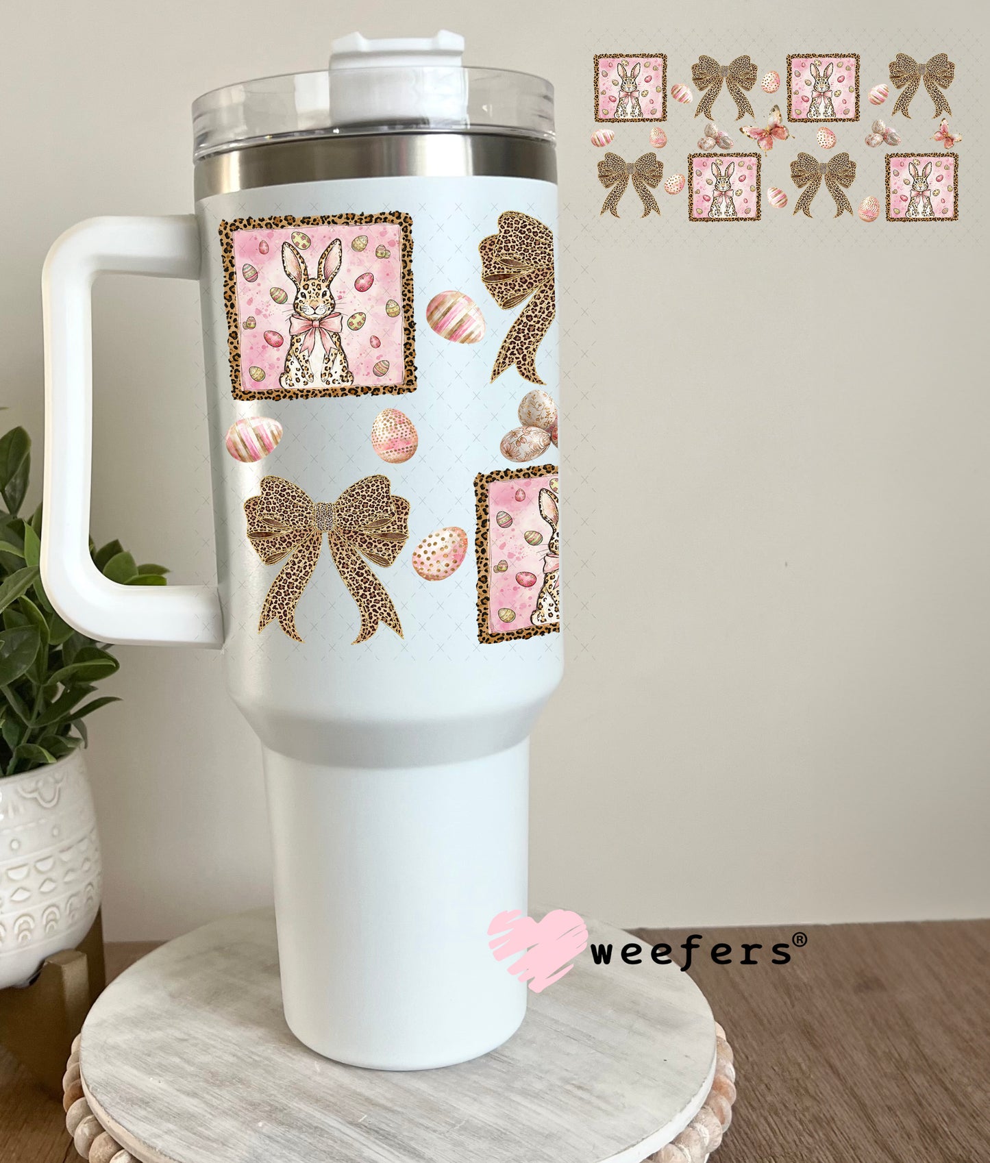 UV DTF Cup Wrap – Rose Gold Bunnies and Bows - Weefers Exclusive 40oz Tumbler Cup Wrap Weefers