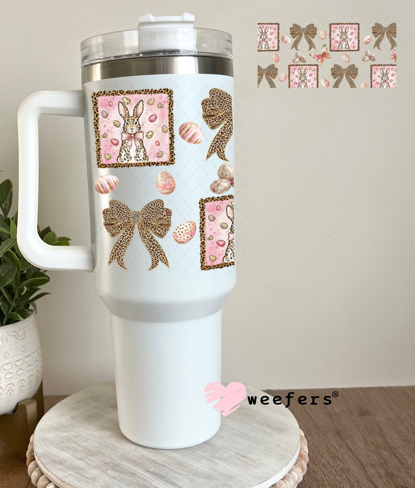 UV DTF Cup Wrap – Rose Gold Bunnies and Bows - Weefers Exclusive 40oz Tumbler Wrap Weefers
