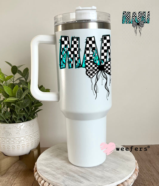 UV DTF Decal - Mama Checkered Teal 40oz Tumbler Decal Weefers