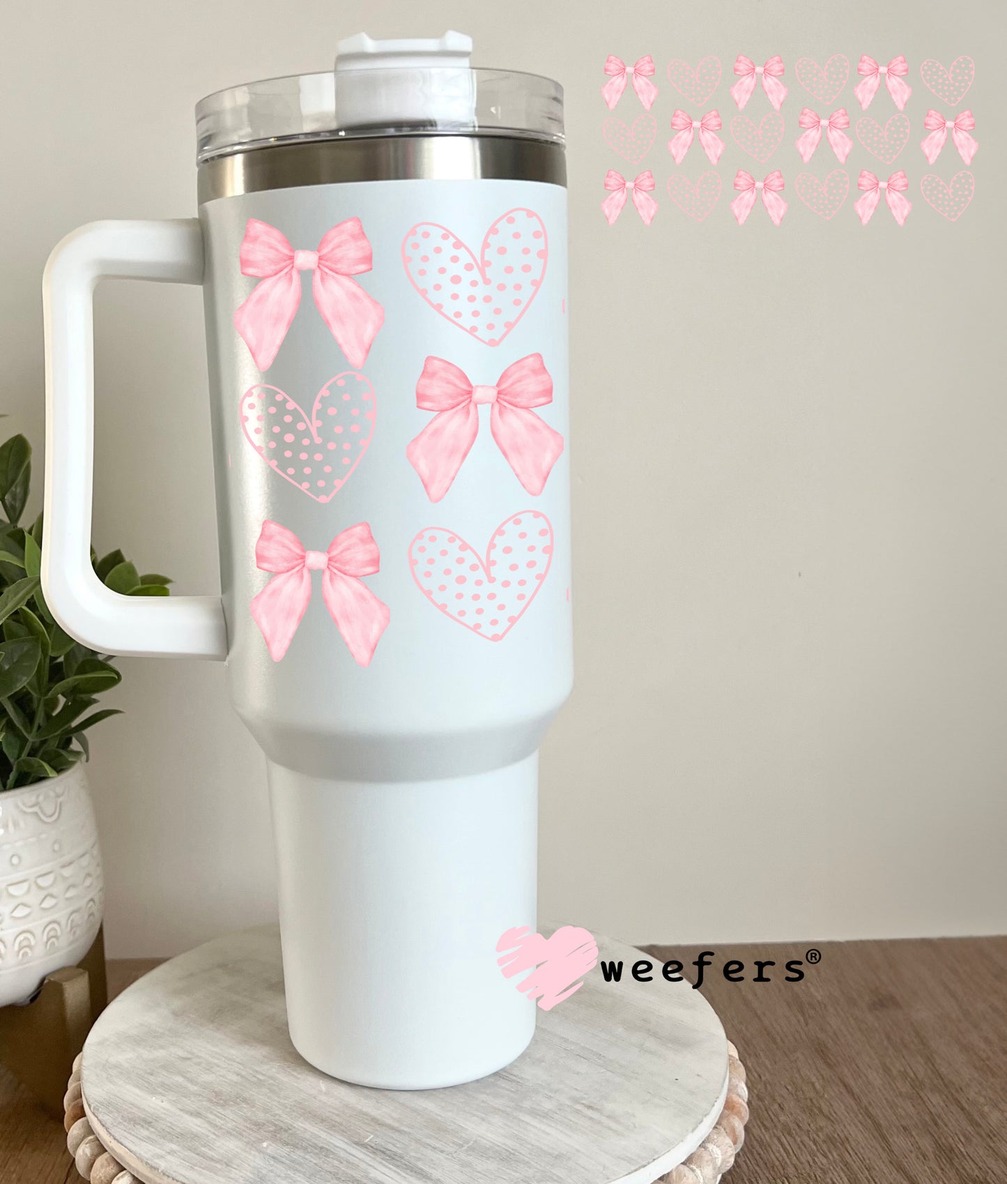 Pink Dotted Hearts Pink Coquette Bows UV DTF 40oz Tumbler Cup Wrap