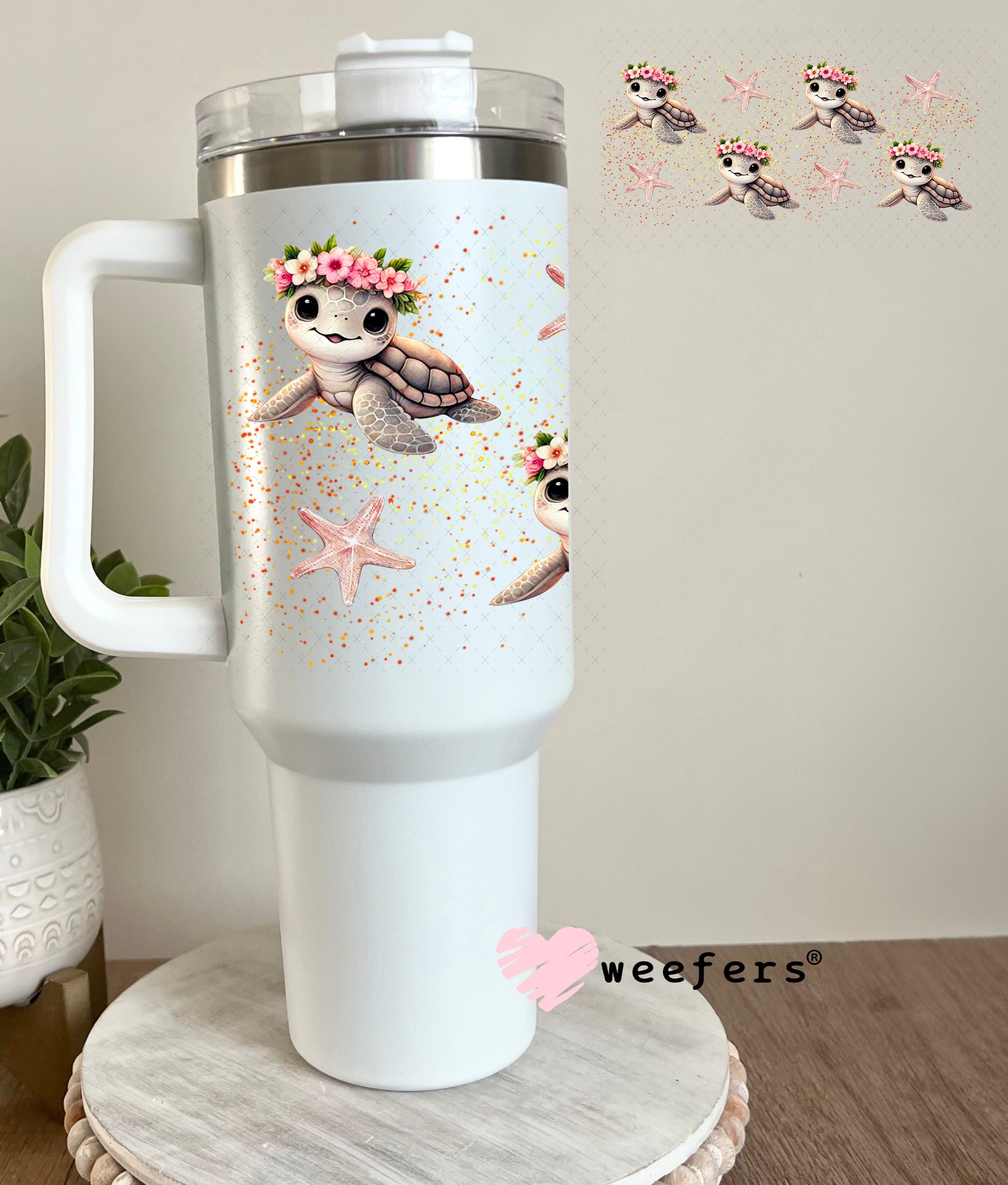 UV DTF Cup Wrap – Baby Sea Turtles Tan and Peach 40oz Tumbler Cup Wrap Weefers