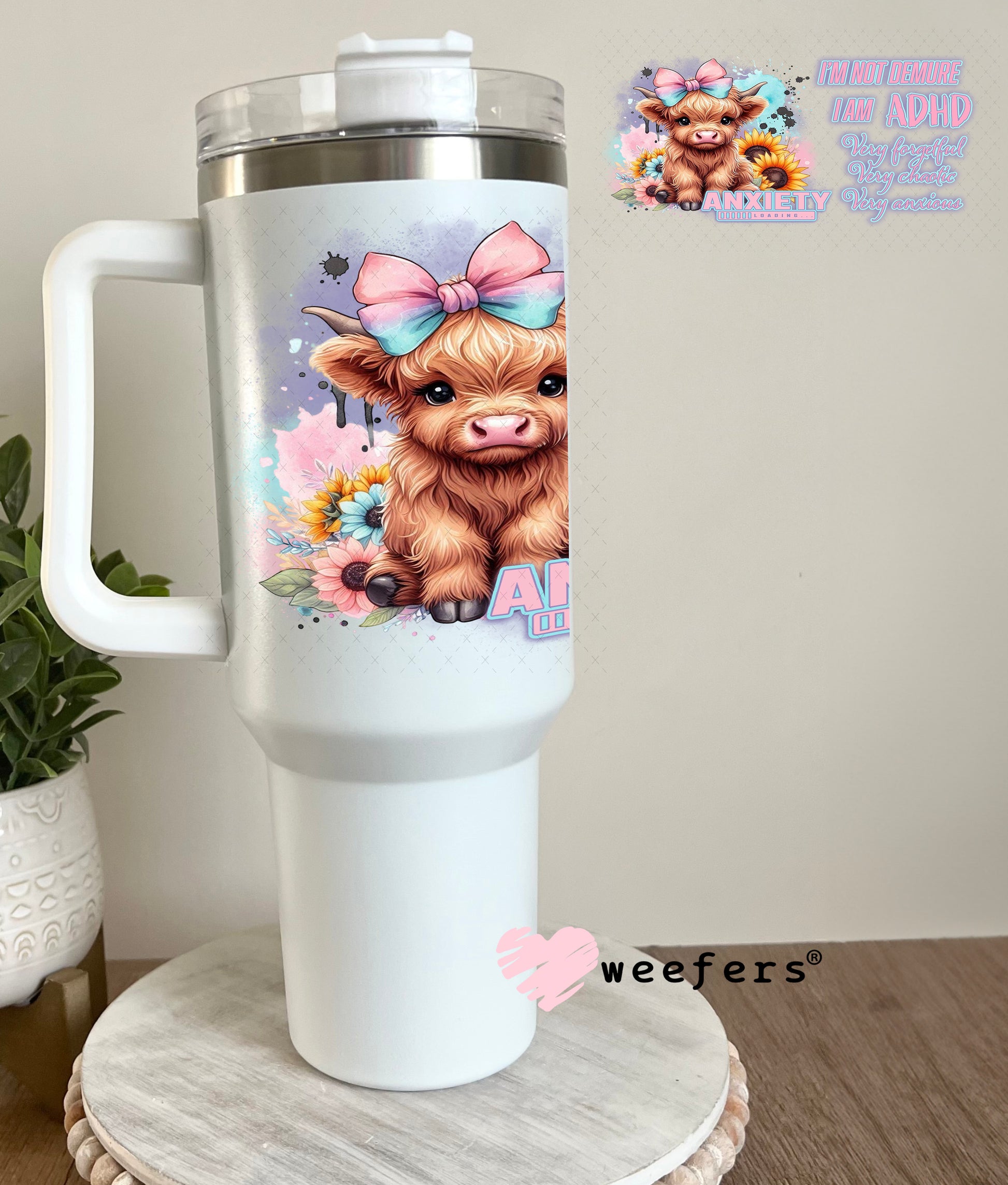 UV DTF Cup Wrap – I'm not Demure Cute Highlander Cow 40oz Tumbler Cup Wrap Weefers