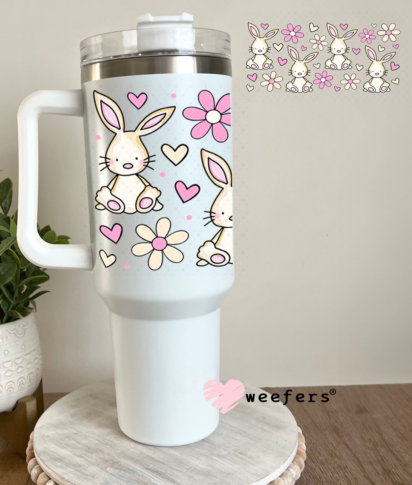 UV DTF Cup Wrap – Bunnies and Daisies