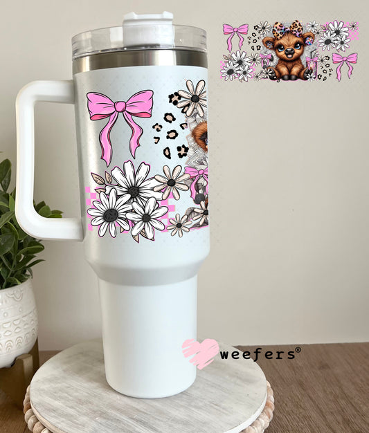 UV DTF Cup Wrap – Highlander Cow and Pink Bows 40oz Tumbler Cup Wrap Weefers
