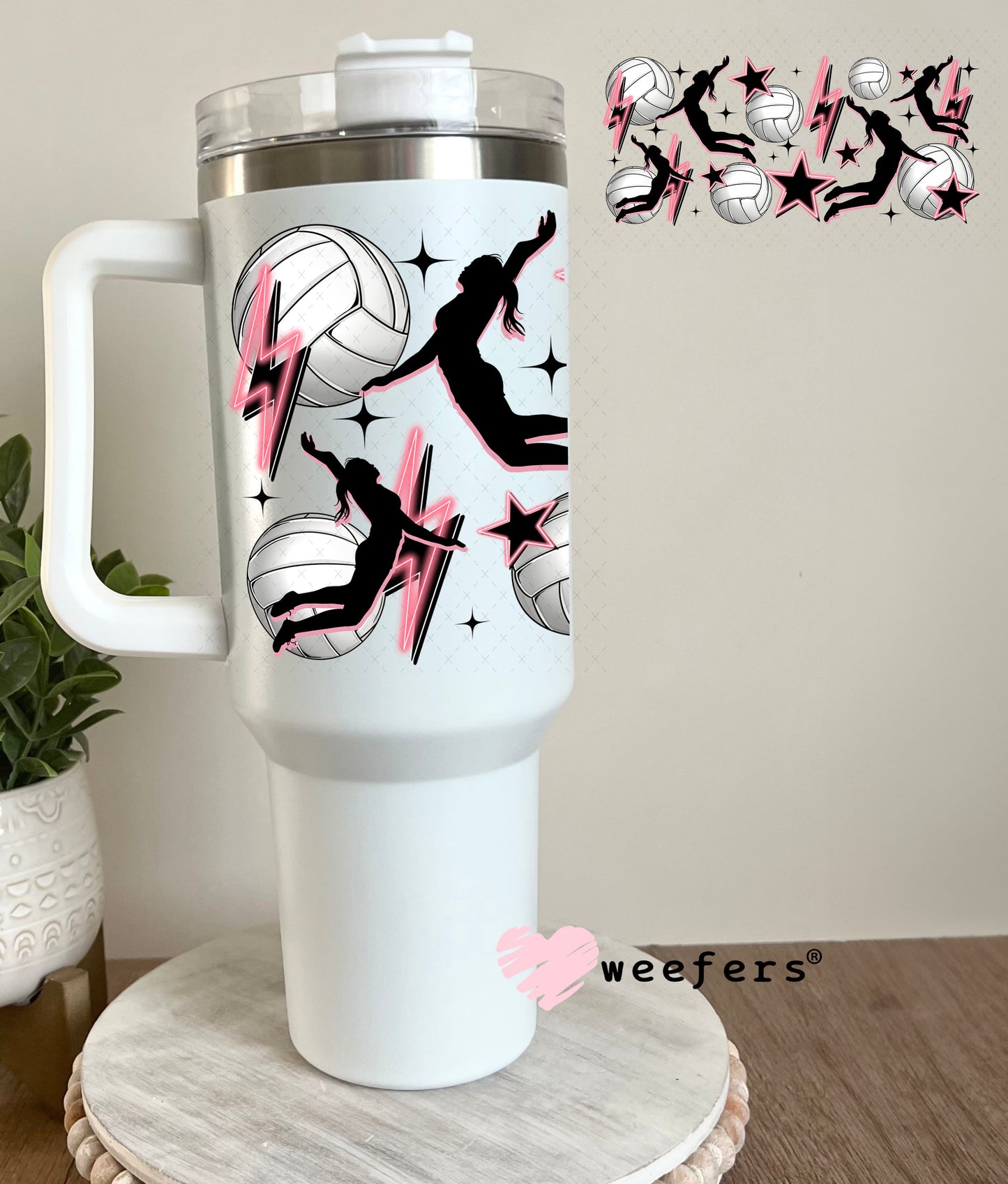 UV DTF Cup Wrap – Volleyball Pink and Black Spiking 40oz Tumbler Cup Wrap Weefers