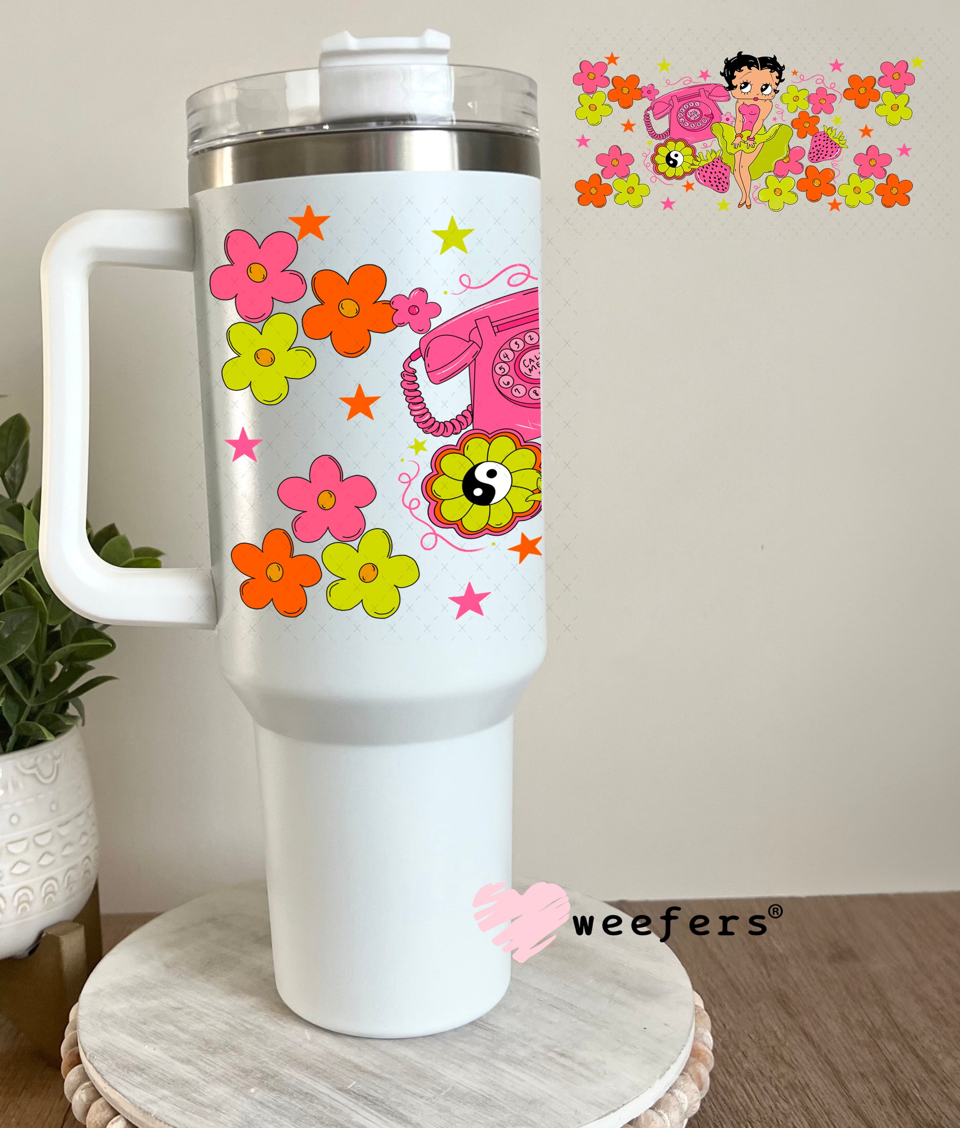 UV DTF Cup Wrap – Betty Boop Pink Green 40oz Tumbler Cup Wrap Weefers