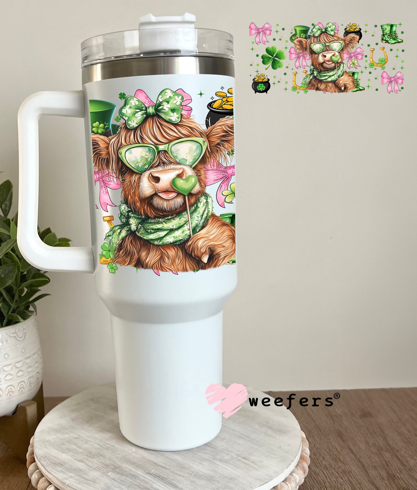 Bougee Coquette Highlander Cow St Patrick's Day UV DTF 40oz Tumbler Cup Wrap 