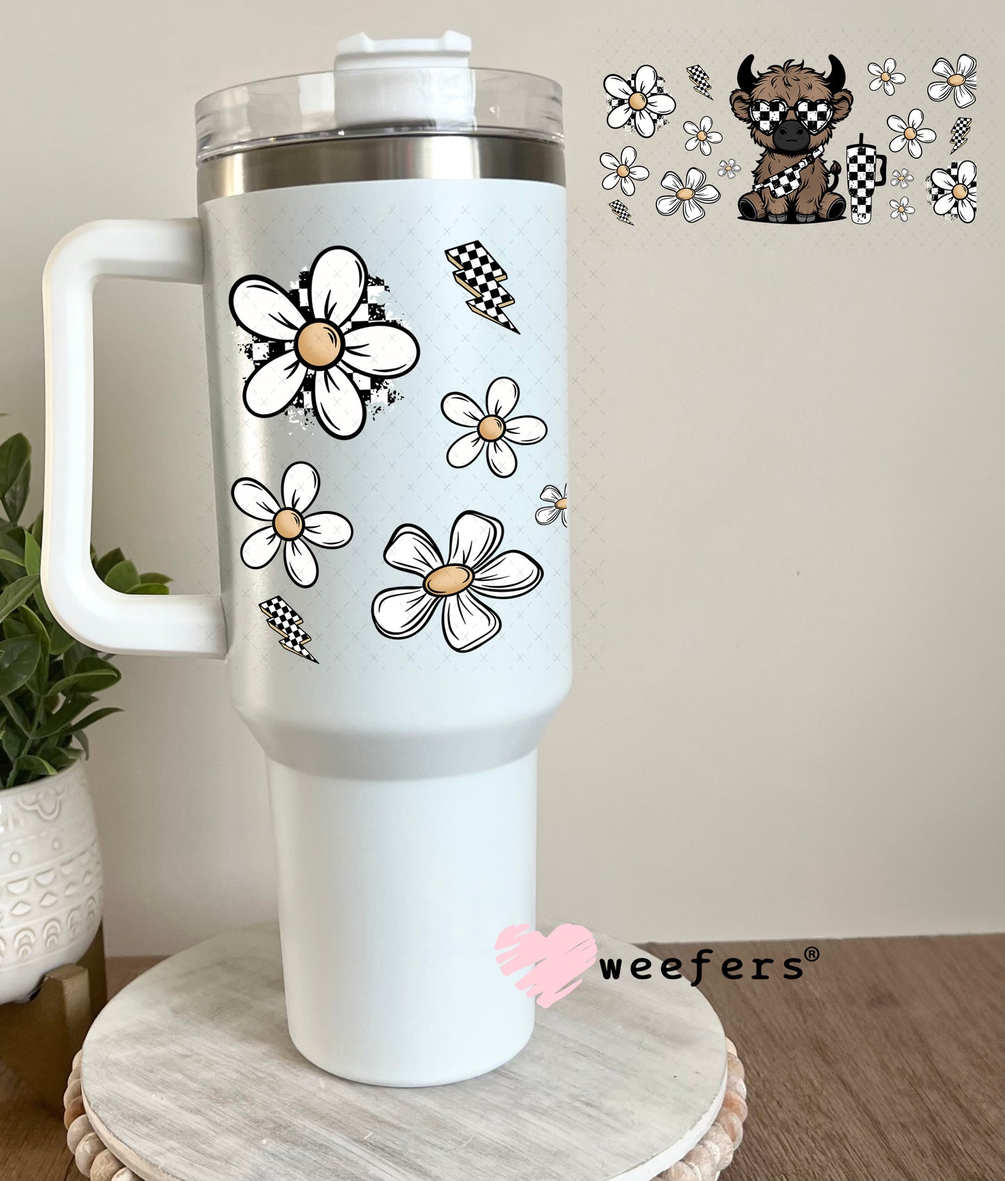 UV DTF Cup Wrap – Bougie checkered Highland Cow 40oz Tumbler Cup Wrap Weefers