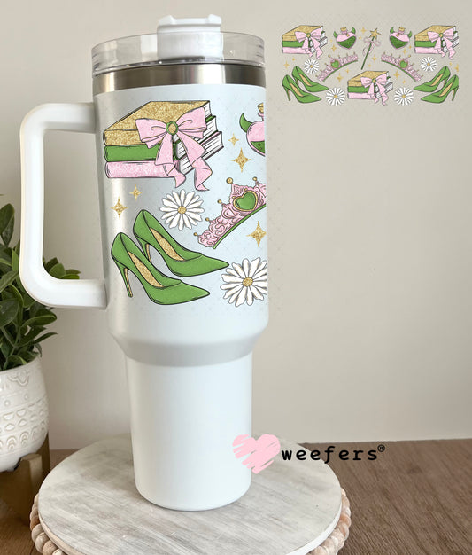 UV DTF Cup Wrap – Princess Vibes Green and Pink 40oz Tumbler Cup Wrap Weefers