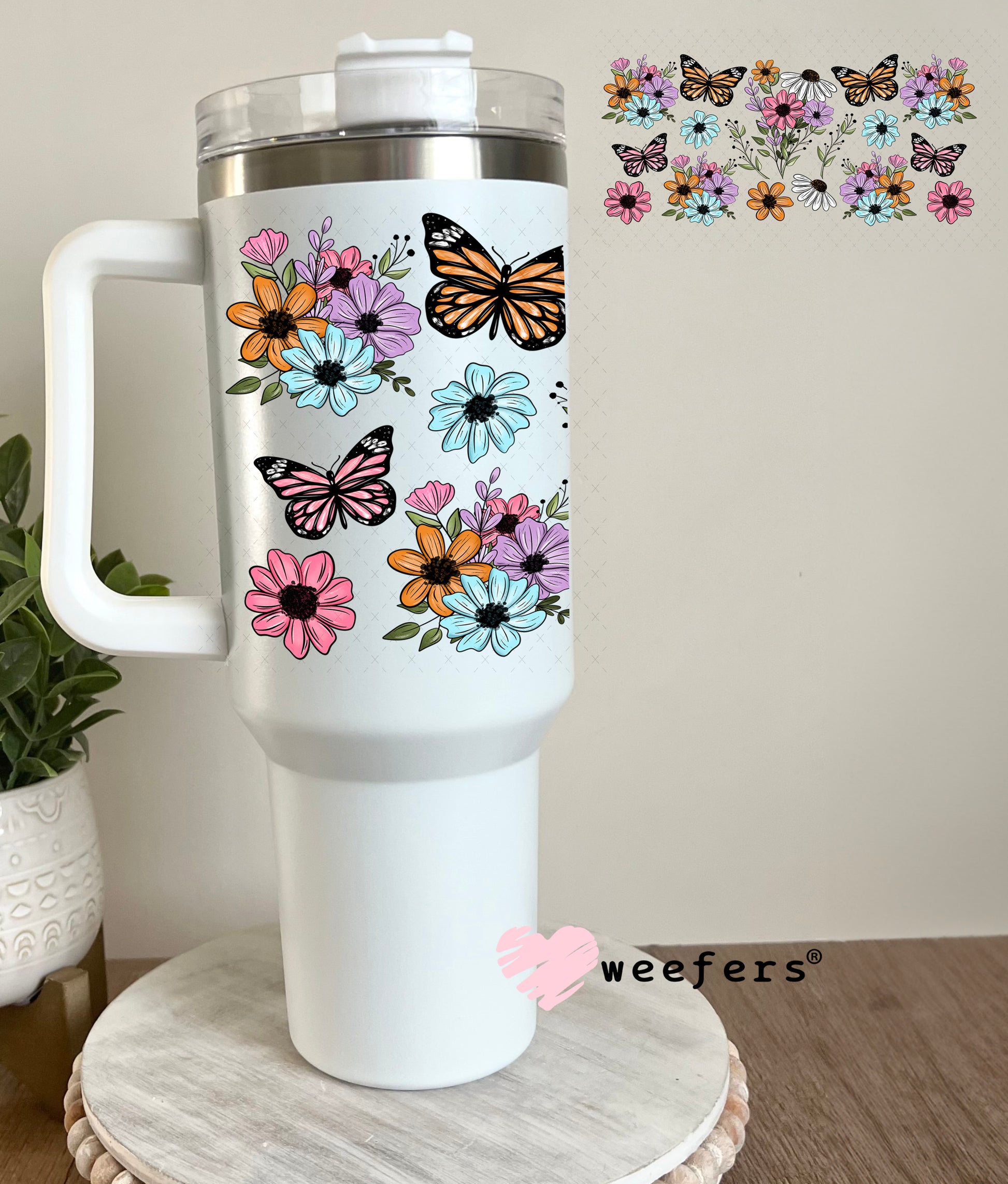 UV DTF Cup Wrap – Butterflies and Flowers 40oz Tumbler Cup Wrap Weefers