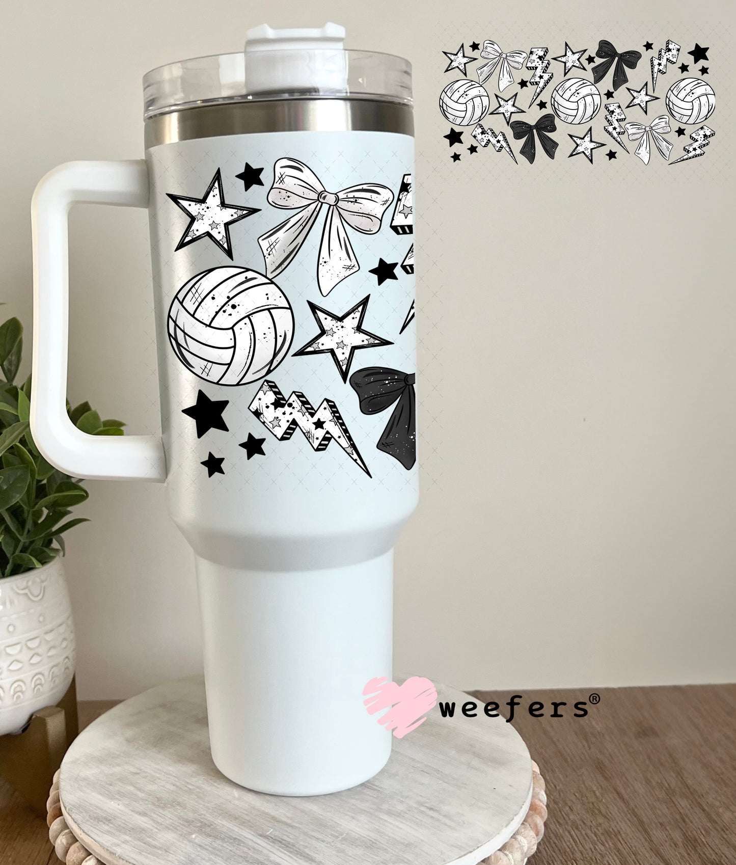 UV DTF Cup Wrap – Volleyball Black and White 40oz Tumbler Cup Wrap Weefers