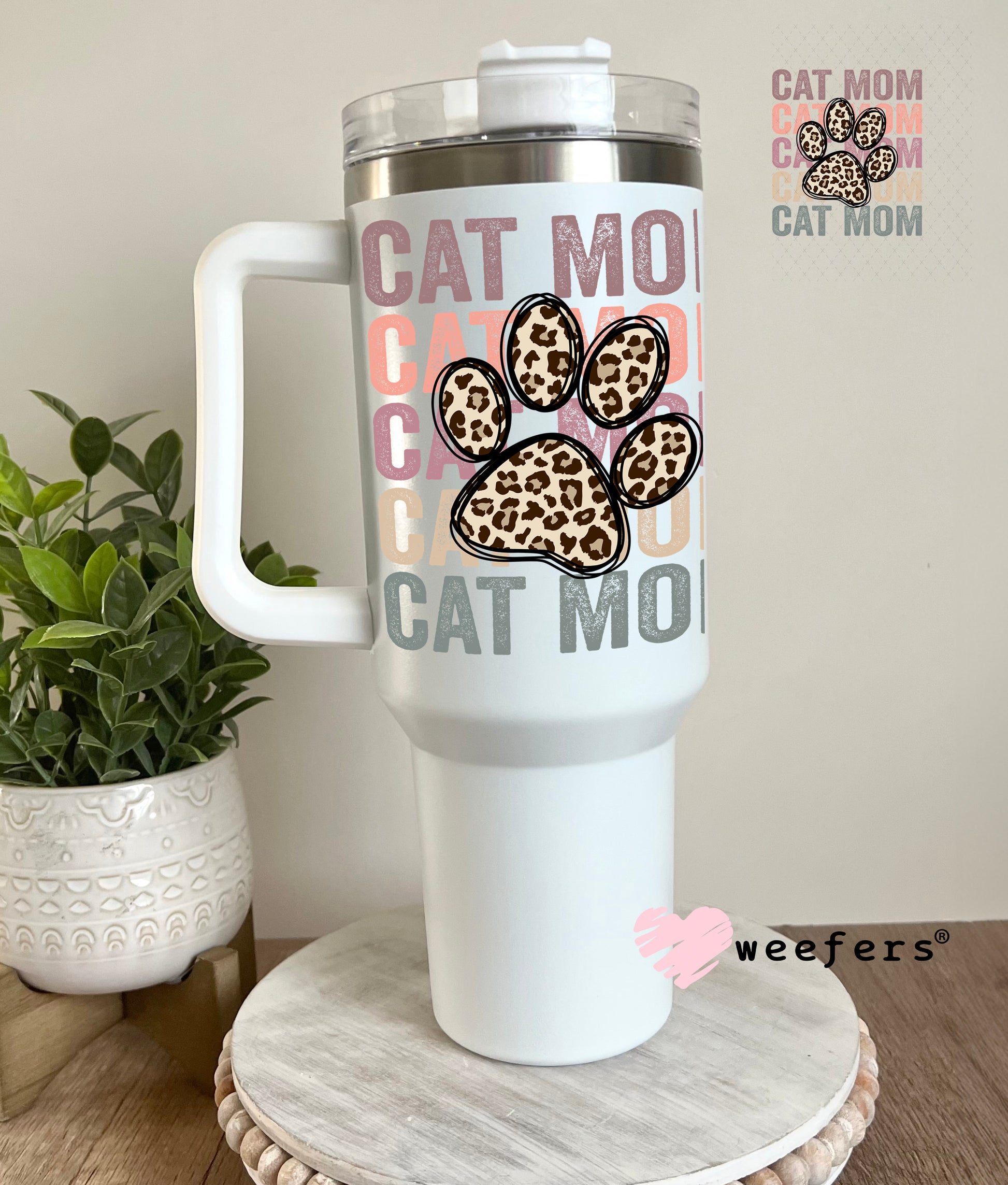UV DTF Decal - Cat Mom Leopard Paw 40oz Tumbler Decal Weefers