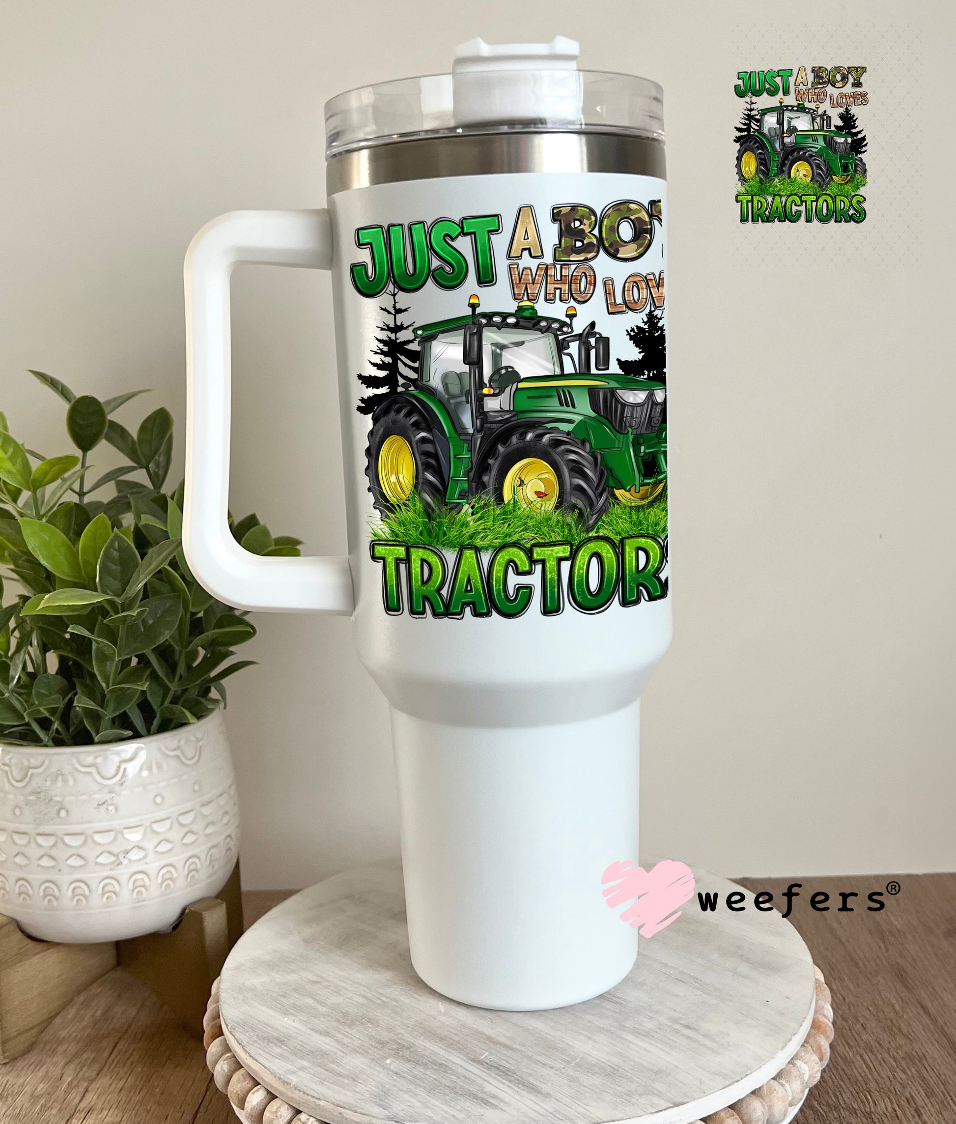 UV DTF Decal - Just a Boy Who Loves Tractors 40oz Tumbler Decal Weefers