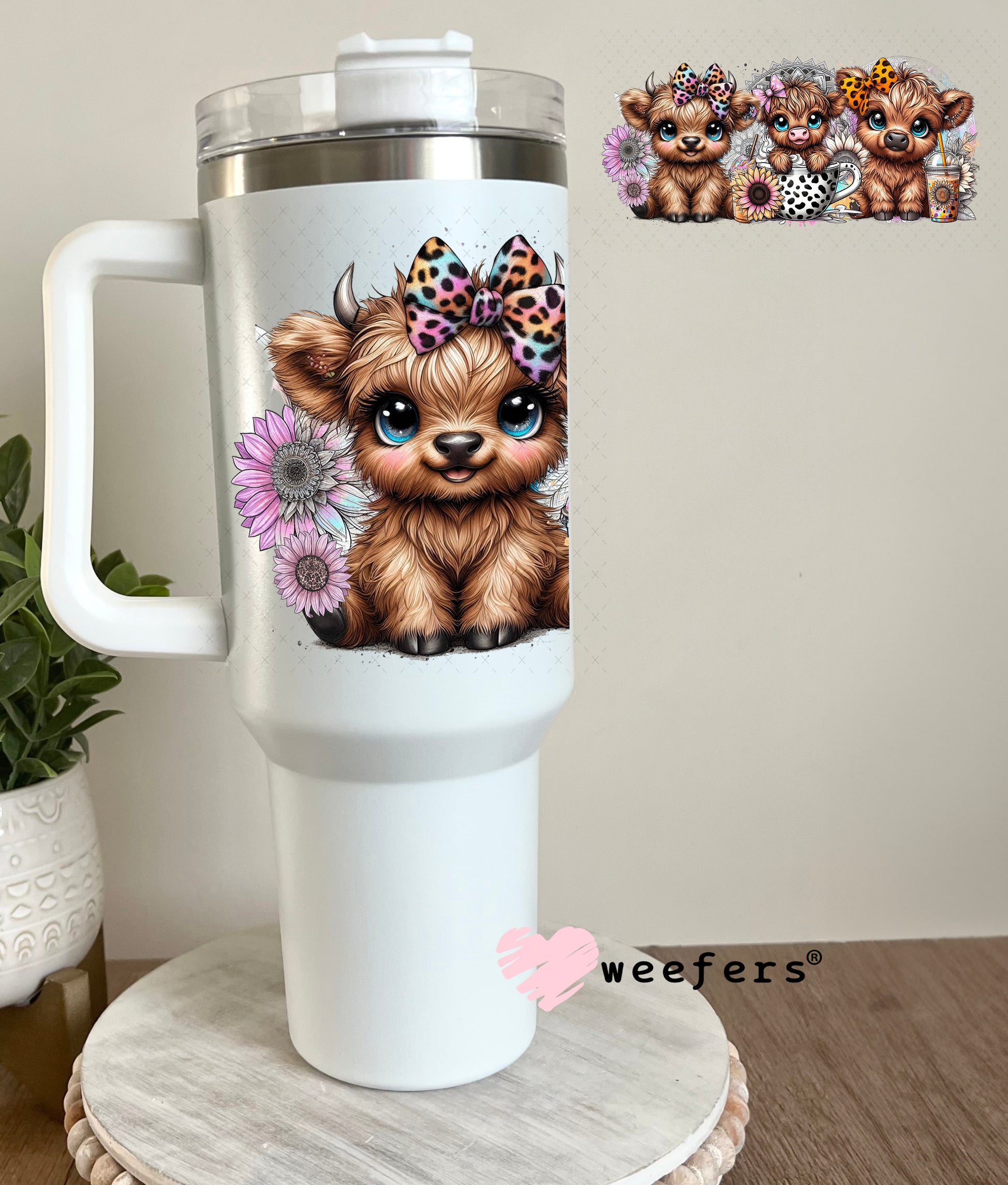 UV DTF Cup Wrap – Cutie Baby Highland Cows in a tea cup 40oz Tumbler Cup Wrap Weefers