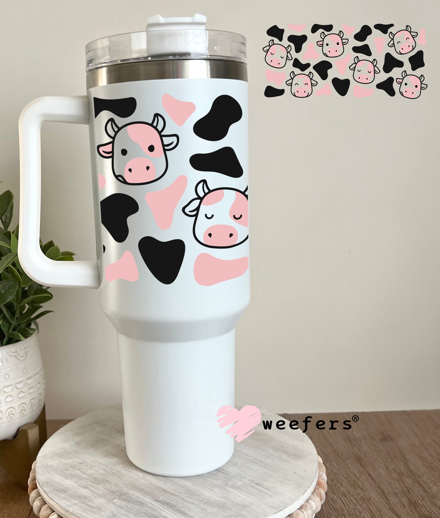 Pink and Black Cow Faces Print UV DTF Cup Wrap - Weefers