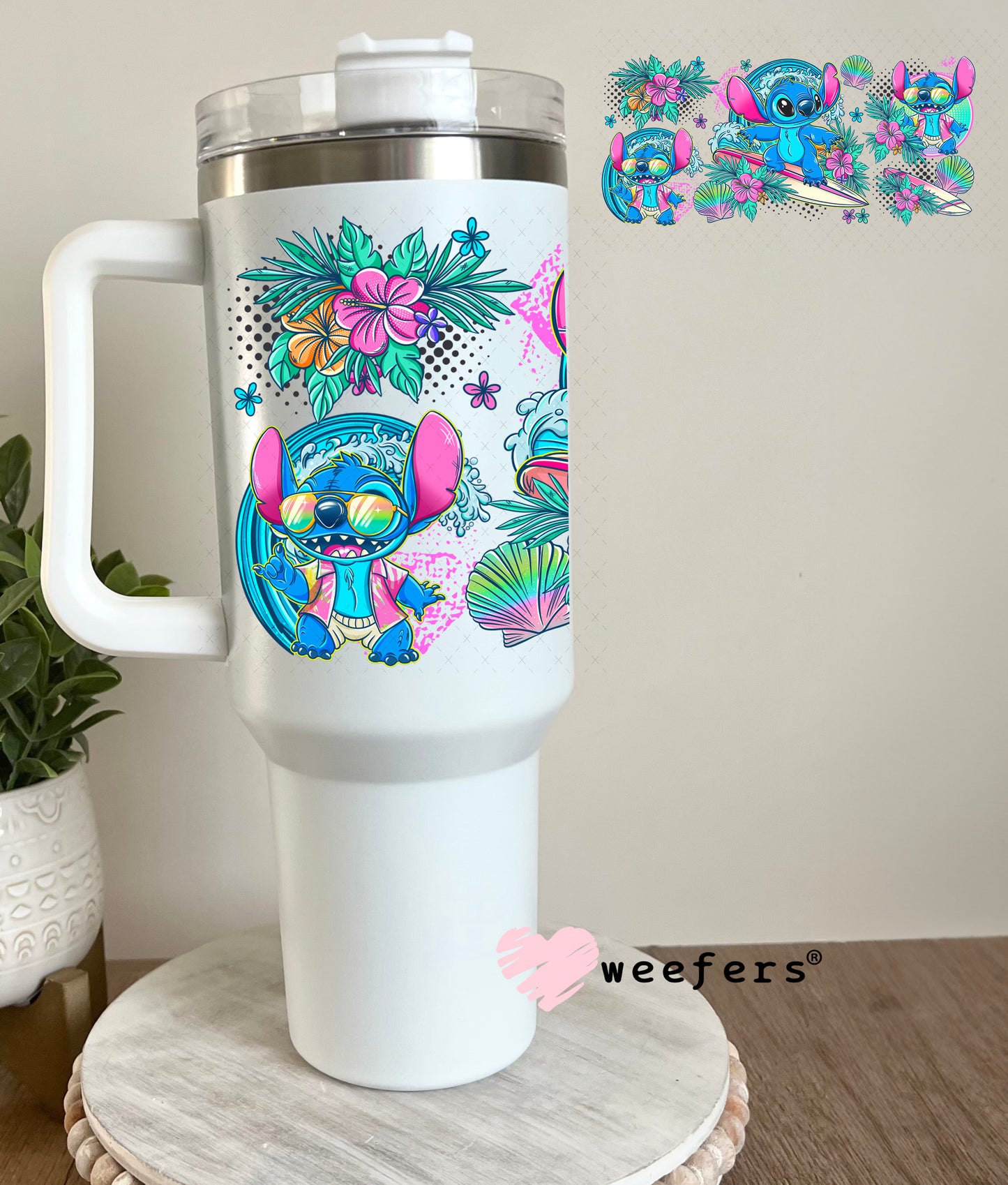 UV DTF Cup Wrap – Surfing Blue Alien 40oz Tumbler Cup Wrap Weefers