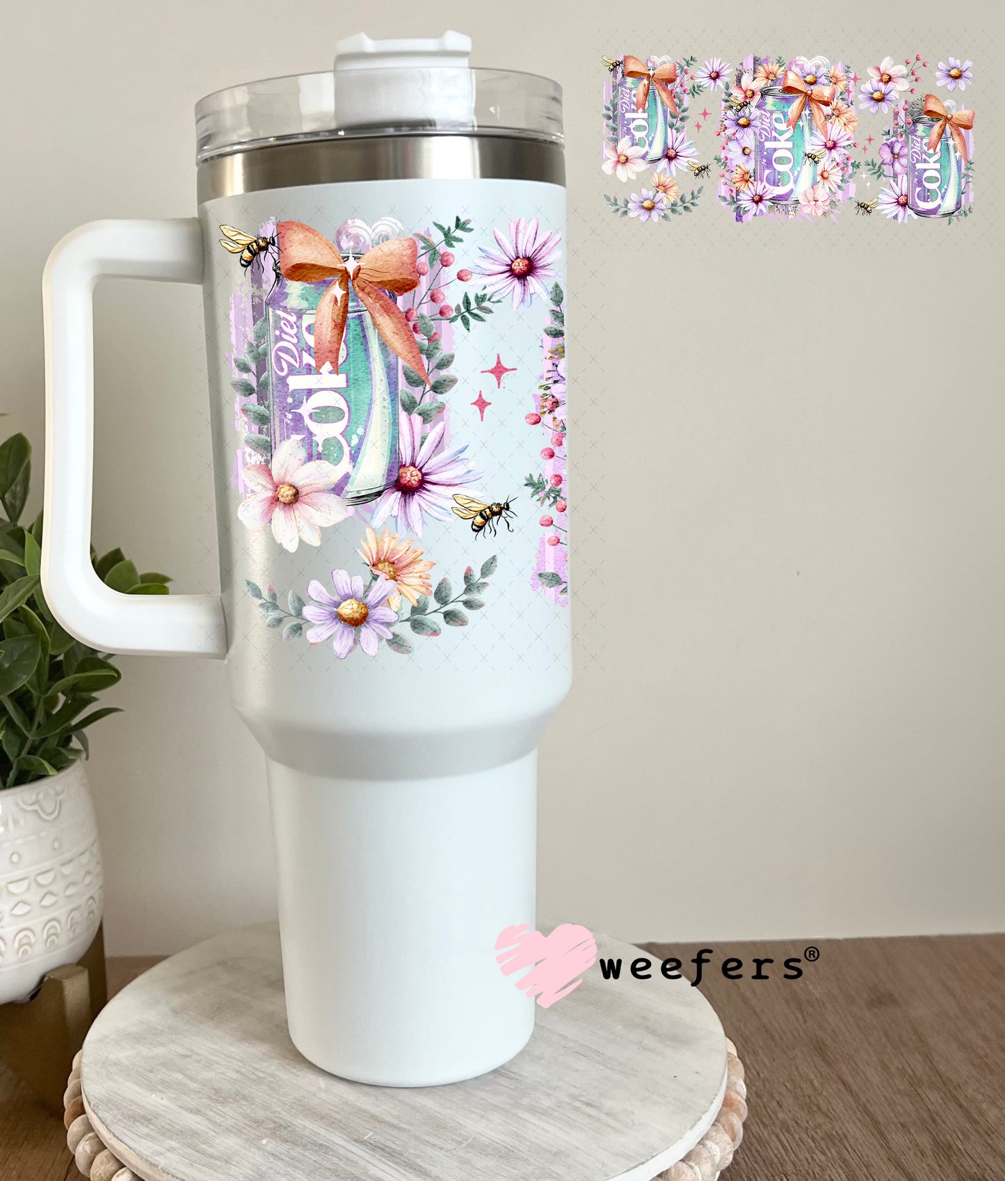 UV DTF Cup Wrap – Diet Cola Floral Soda 40oz Tumbler Cup Wrap Weefers