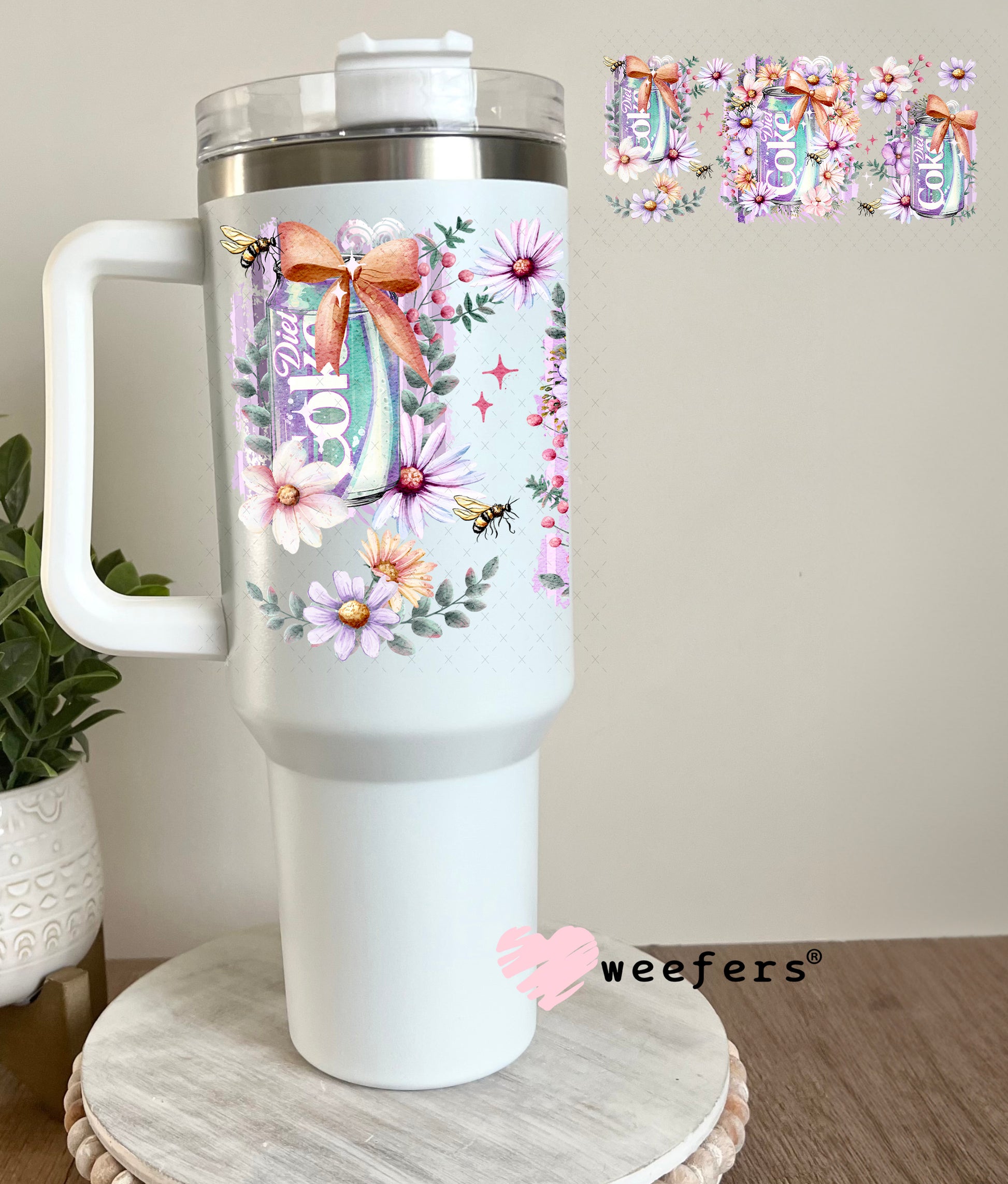 UV DTF Cup Wrap – Diet Cola Floral Soda 40oz Tumbler Cup Wrap Weefers