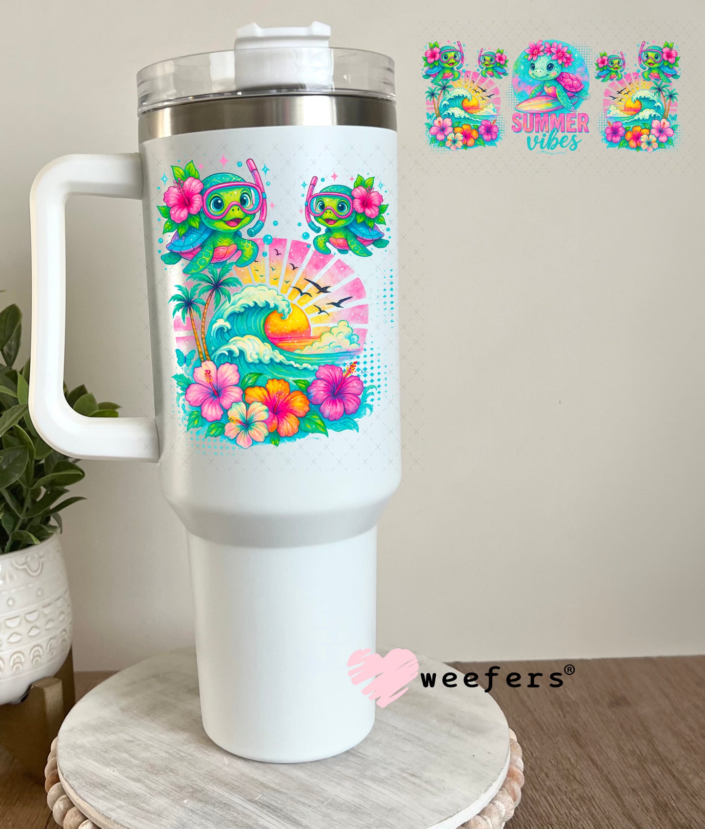 UV DTF Cup Wrap – Summer Vibes Seaturtles 40oz Tumbler Cup Wrap Weefers