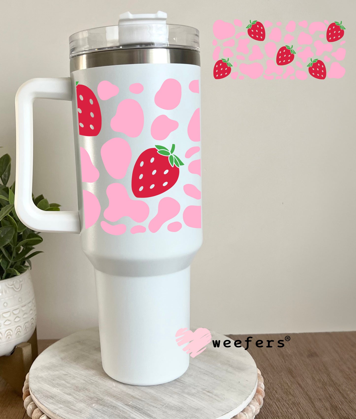 Pink Cow Print and Strawberries UV DTF Cup Wrap - Weefers