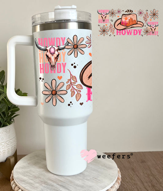 UV DTF Cup Wrap – Howdy Peach and Pink 40oz Tumbler Cup Wrap Weefers