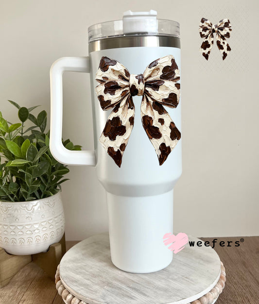 UV DTF Decal - Bow Brown Cow Print 40oz Tumbler Decal Weefers
