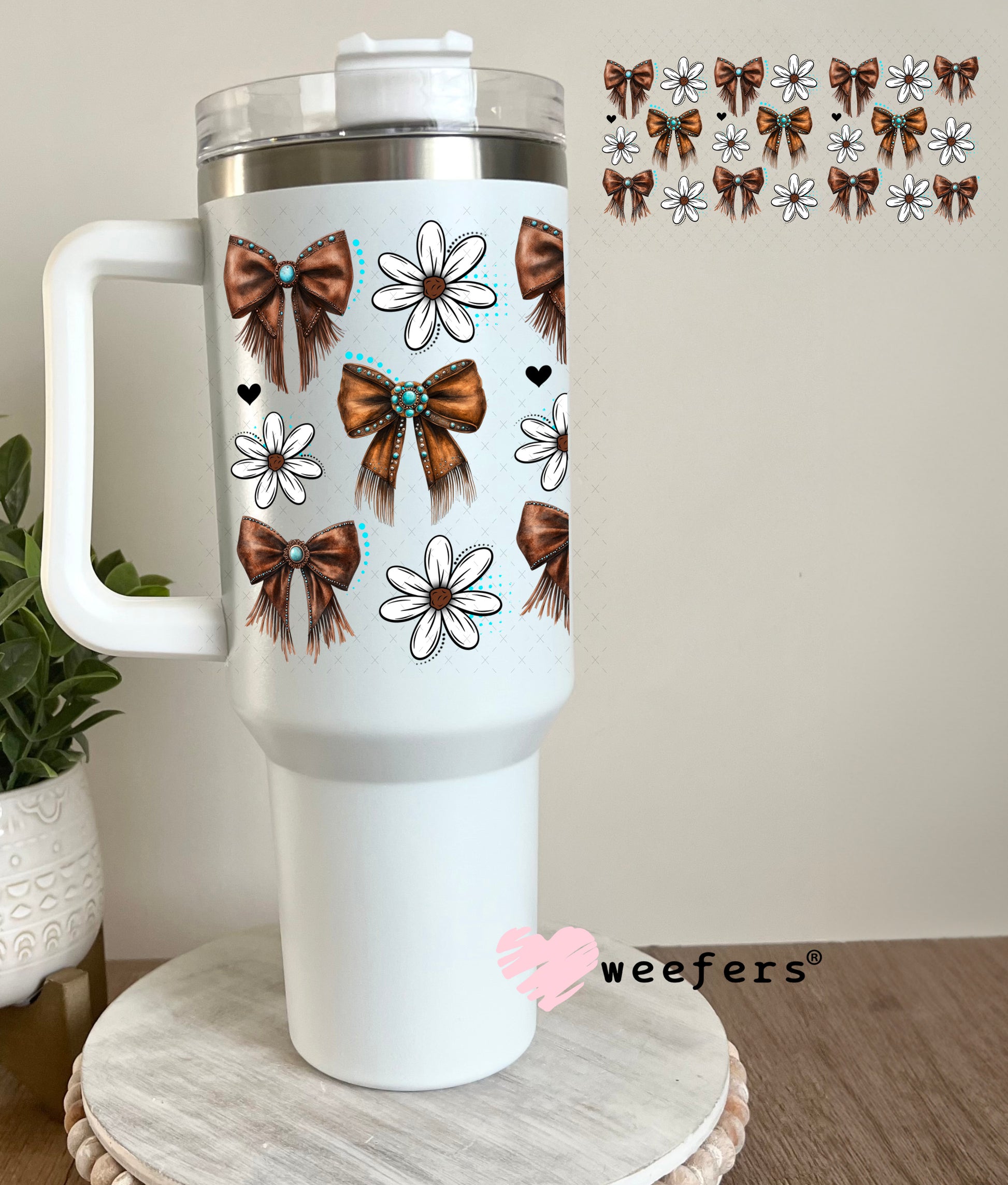 UV DTF Cup Wrap – Western Bows and White Daisies 40oz Tumbler Cup Wrap Weefers