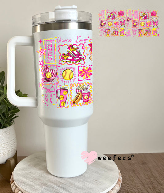 UV DTF Cup Wrap – Softball Pink and Yellow 40oz Tumbler Cup Wrap Weefers
