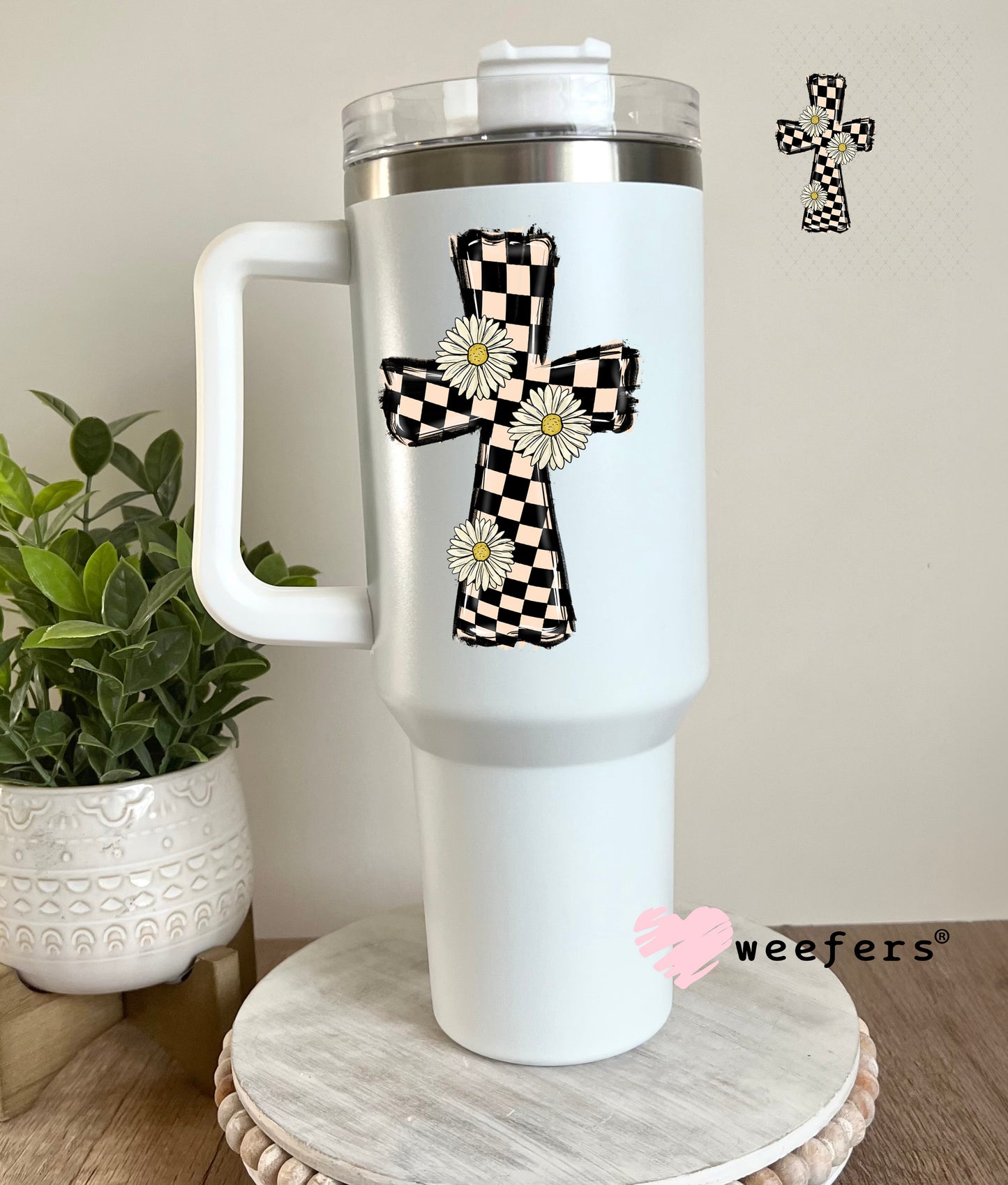 UV DTF Decal - Checkered Cross 40oz Tumbler Decal Weefers