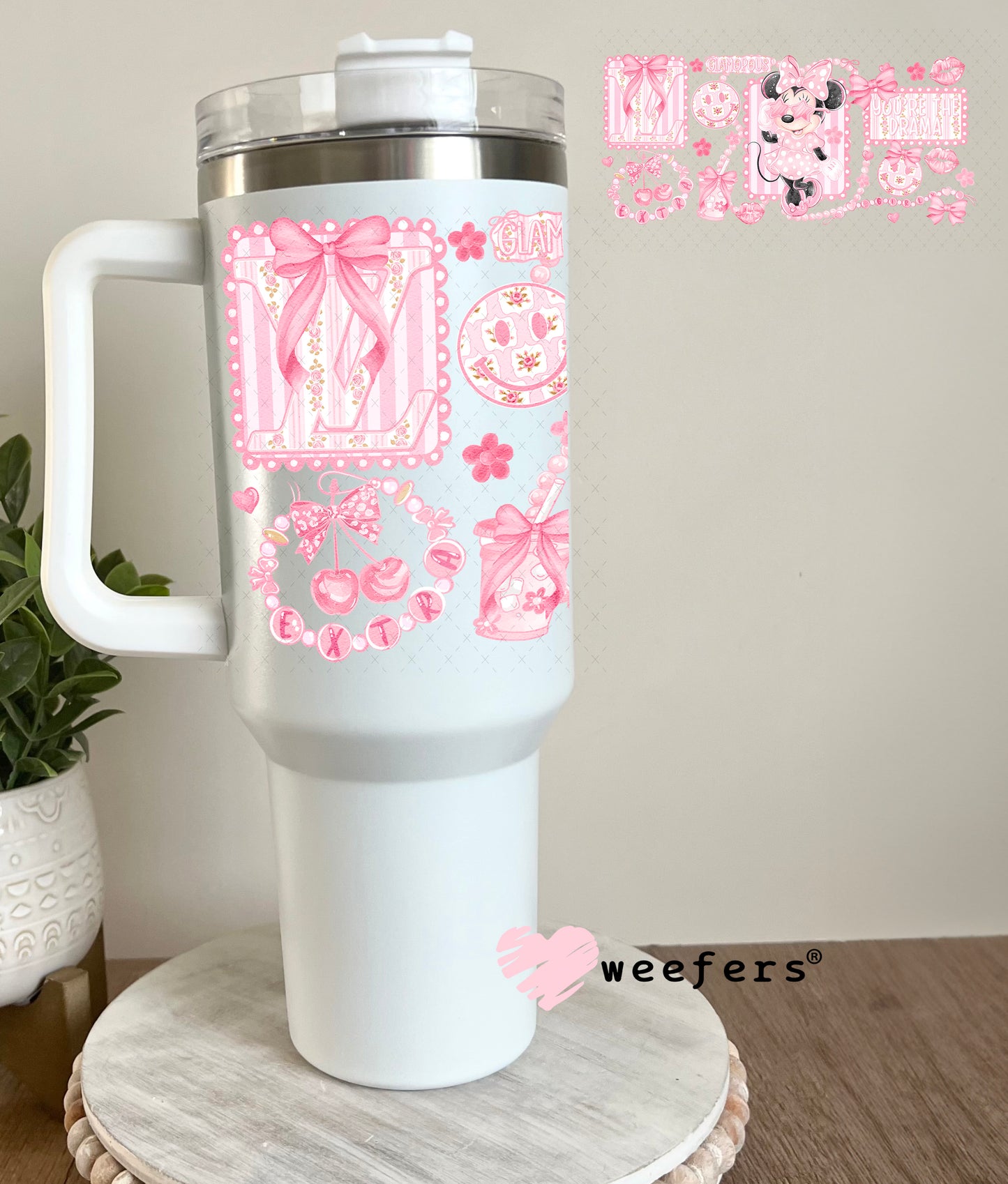UV DTF Cup Wrap – Pink Girl Mouse 40oz Tumbler Cup Wrap Weefers