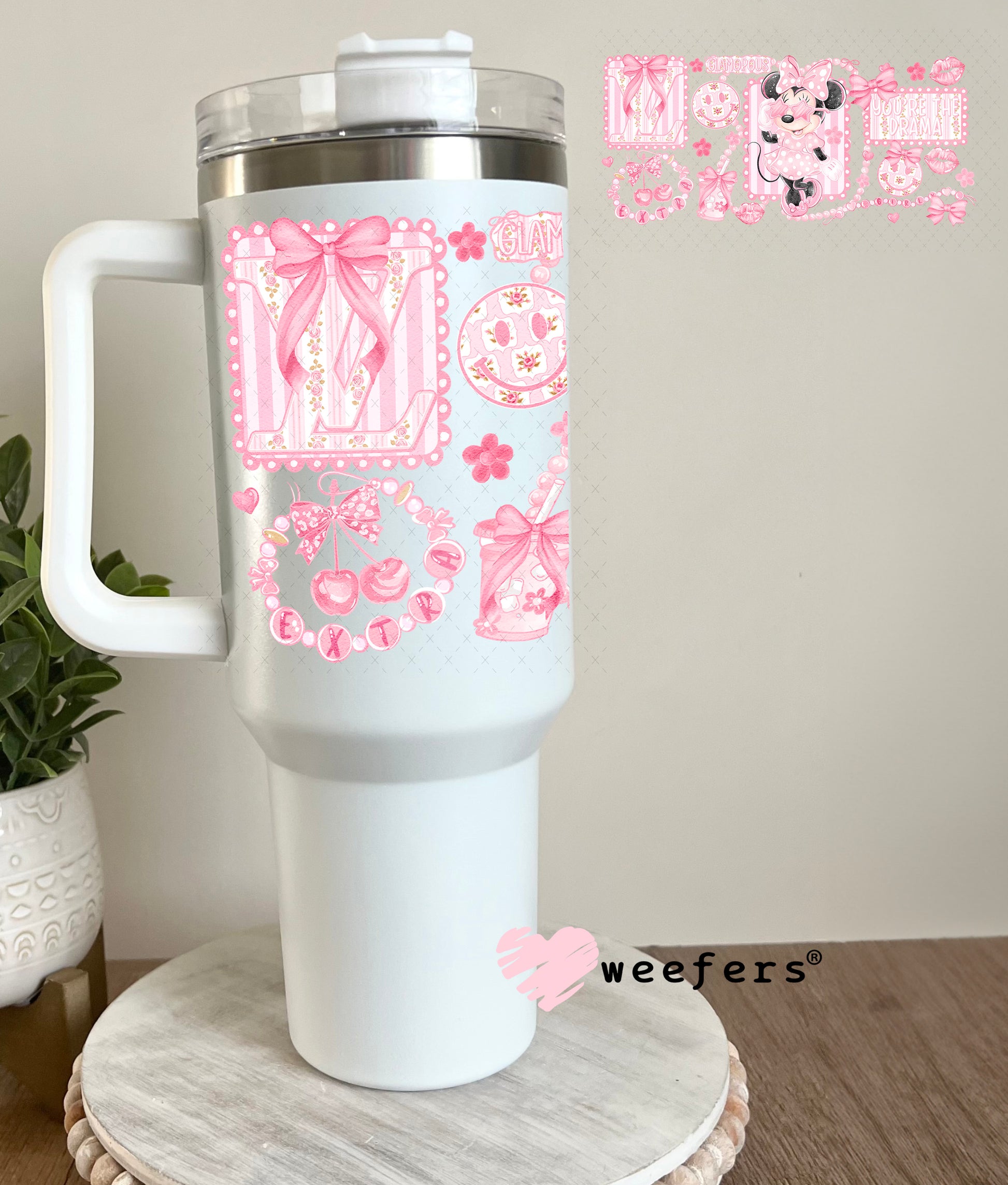UV DTF Cup Wrap – Pink Girl Mouse 40oz Tumbler Cup Wrap Weefers