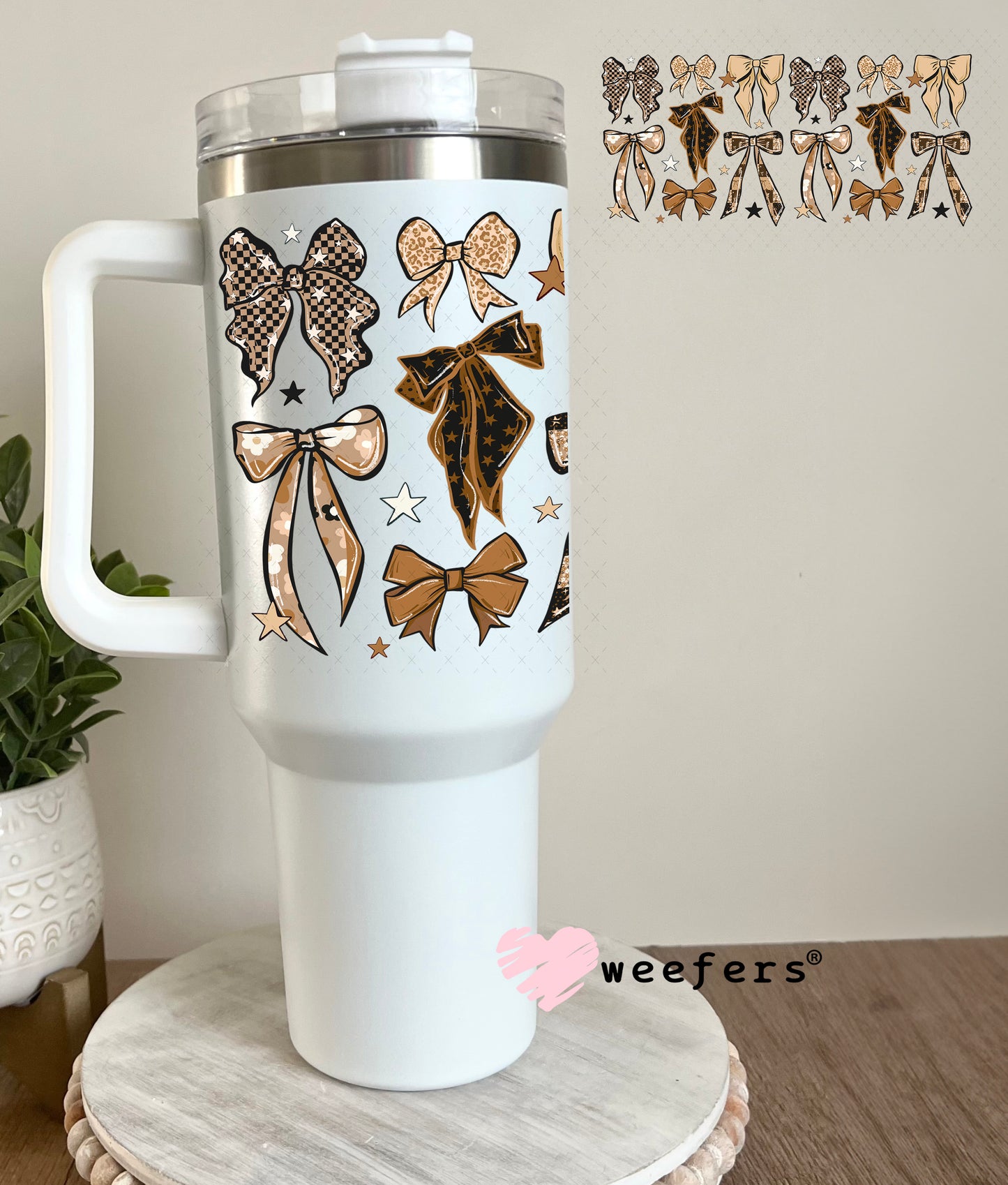 UV DTF Cup Wrap – Brown Leopard Bows 40oz Tumbler Cup Wrap Weefers
